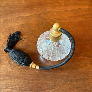 Vintage Czech Bohemian Crystal Cut Glass Perfume Bottle w/ Spray Atomizer